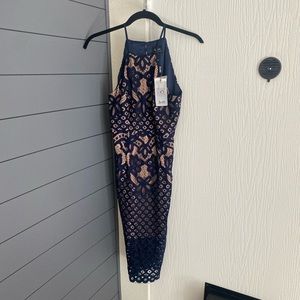 Bardot navy and tan dress